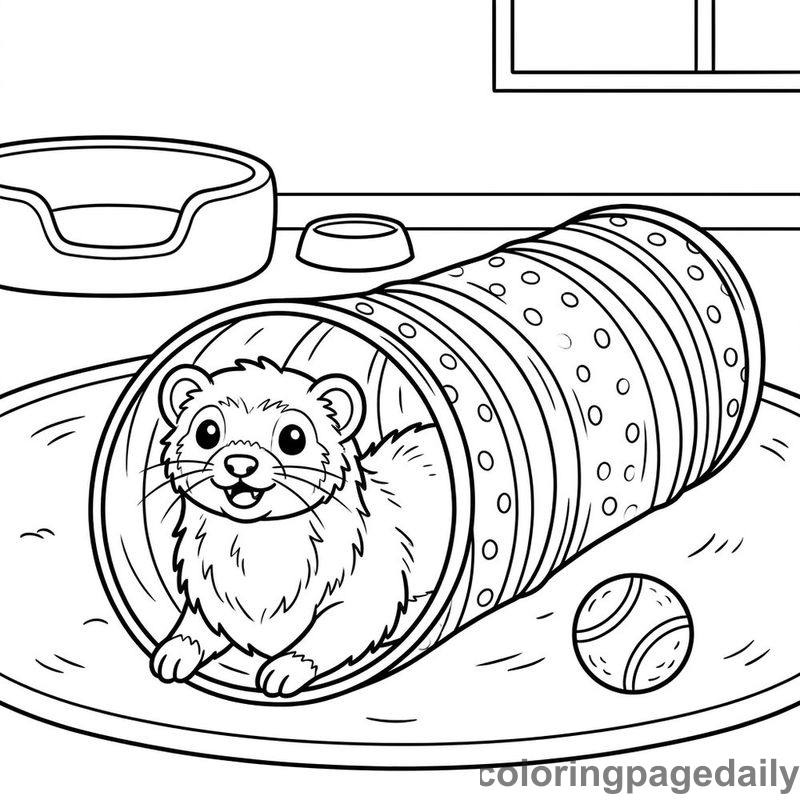 Ferret Peeking From Play Tunnel - Daily printable coloring page in Pets and Cute Companions category
