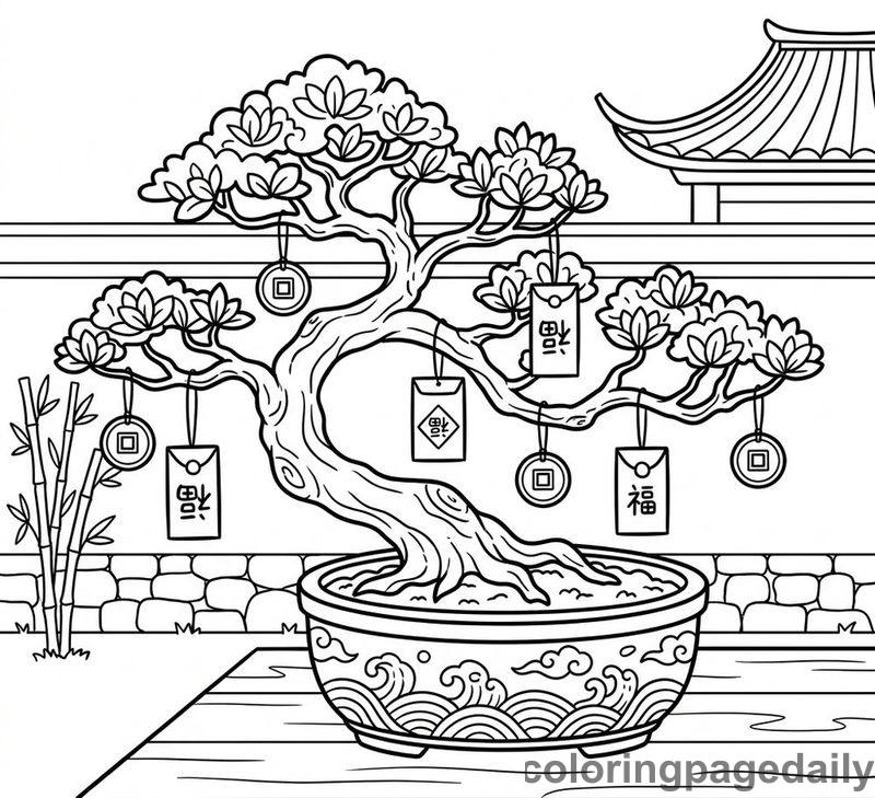 Festive Chinese Bonsai Tree - Colored reference example