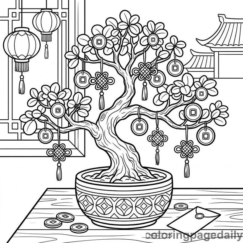 Festive Chinese Money Tree - Daily printable coloring page in Chinese New Year category
