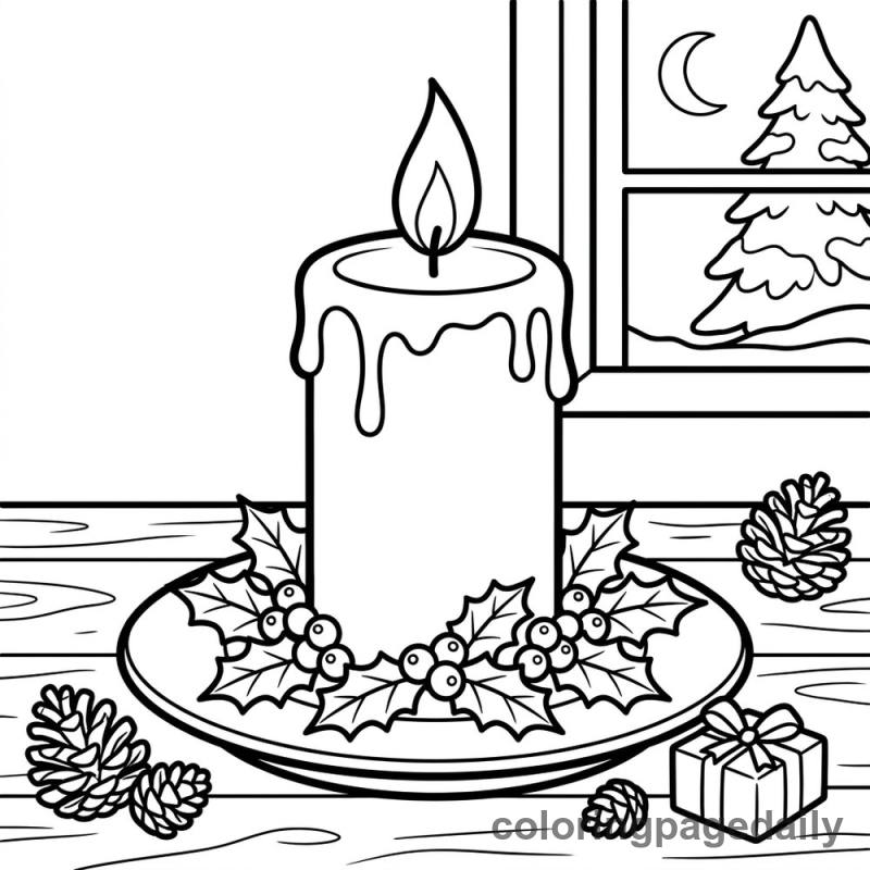 Festive Christmas Candle - Daily printable coloring page in Christmas category