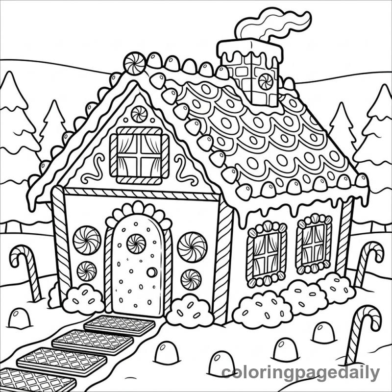 Festive Gingerbread House - Daily printable coloring page in Christmas category
