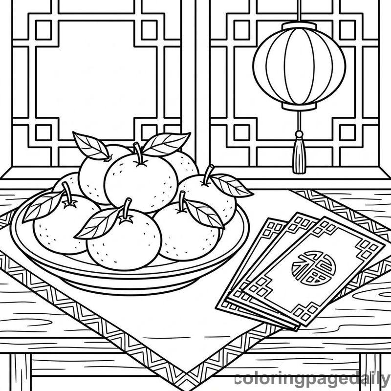 Festive Mandarin Oranges And Envelopes - Colored reference example