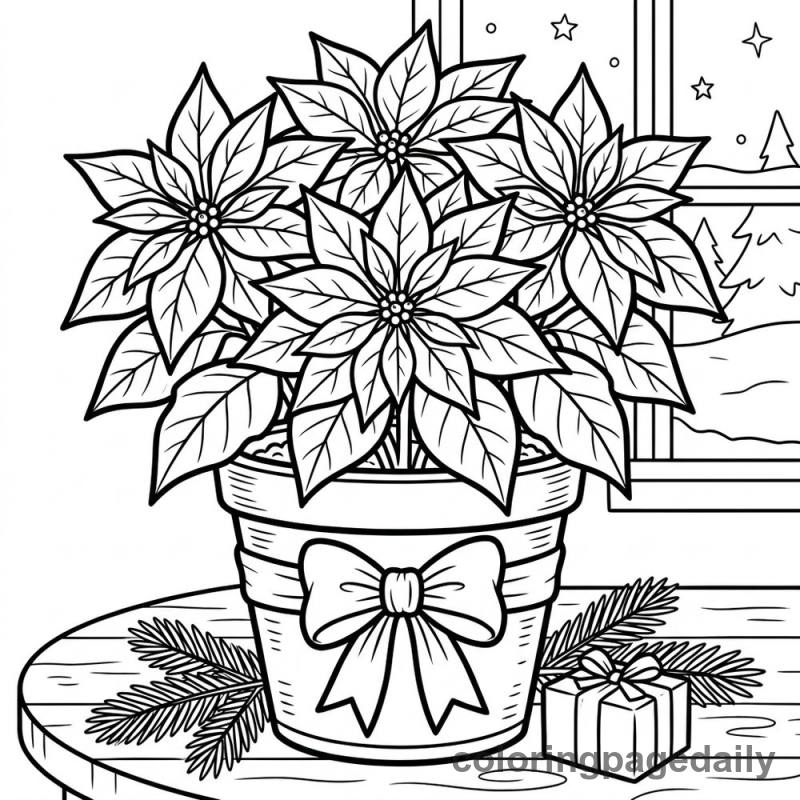 Festive Potted Poinsettia - Colored reference example