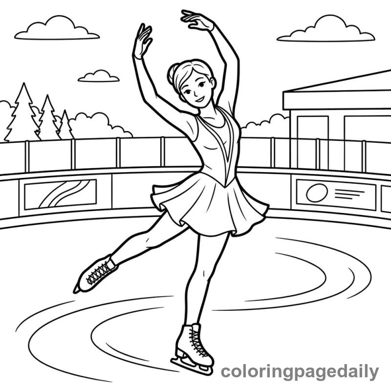 Figure Skater Spinning - Daily printable coloring page in Sports category