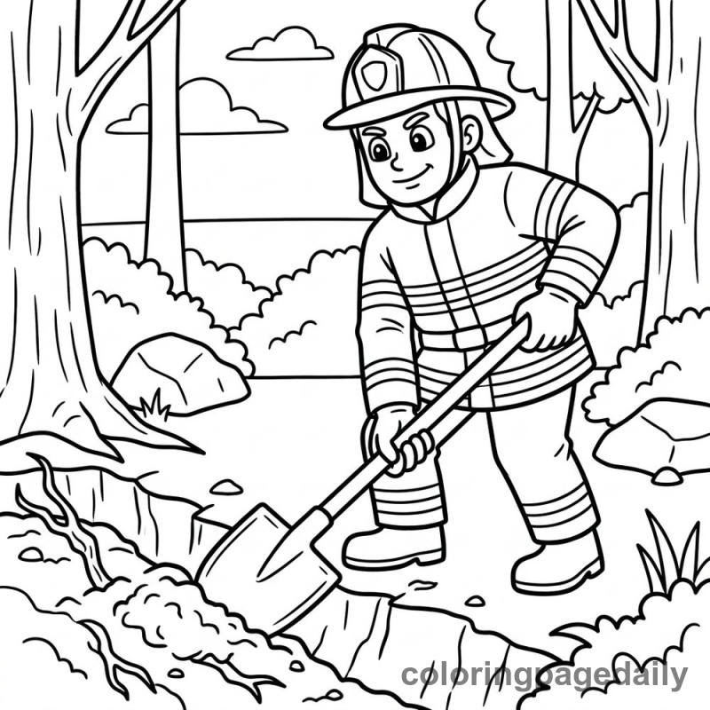Firefighter Finn and the Forest Safety Trench - story illustration coloring page