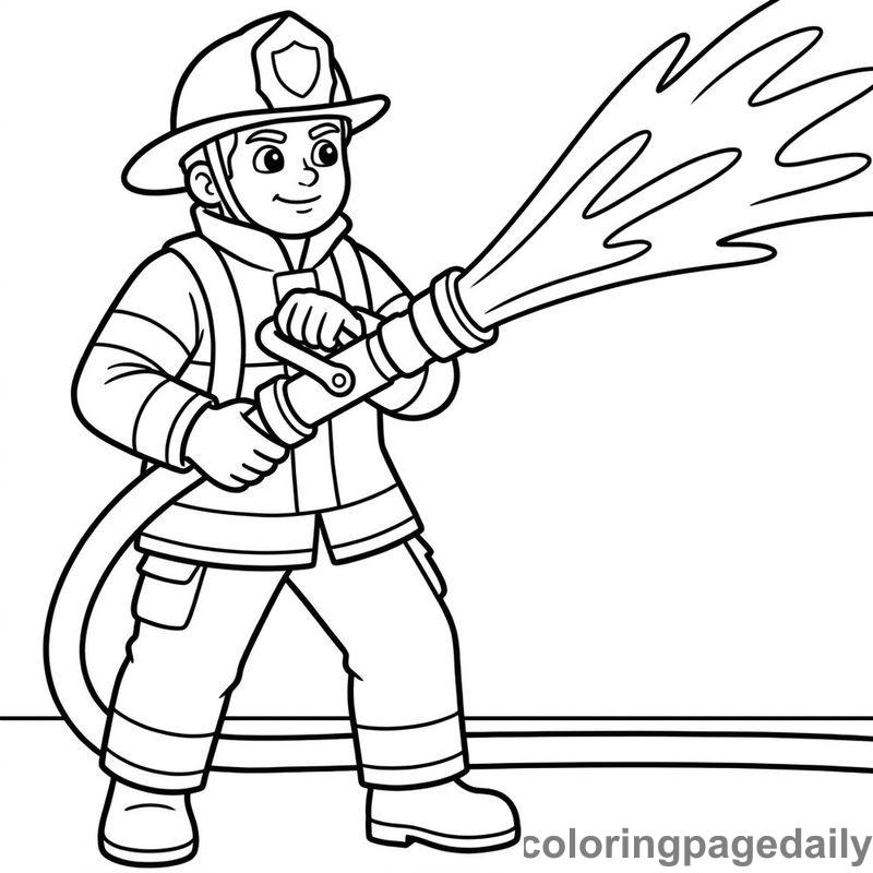 Firefighter Spraying Water Hose - Colored reference example