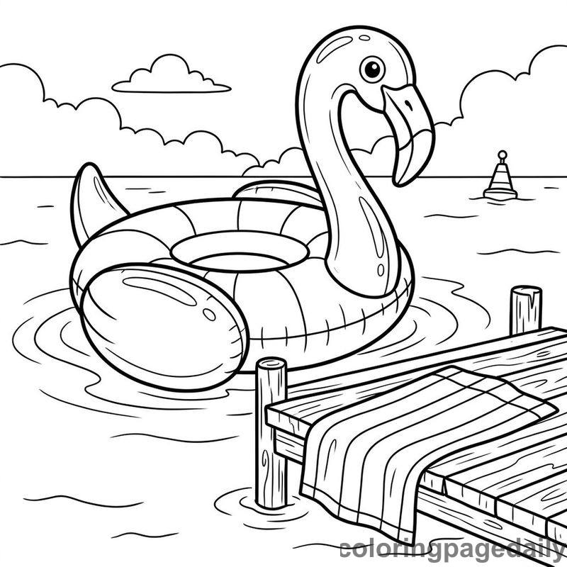 Flamingo Float By The Dock - Colored reference example