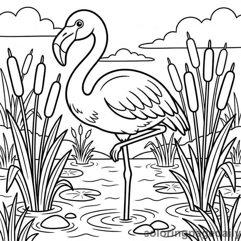Flamingo Standing In Pond - Colored reference example