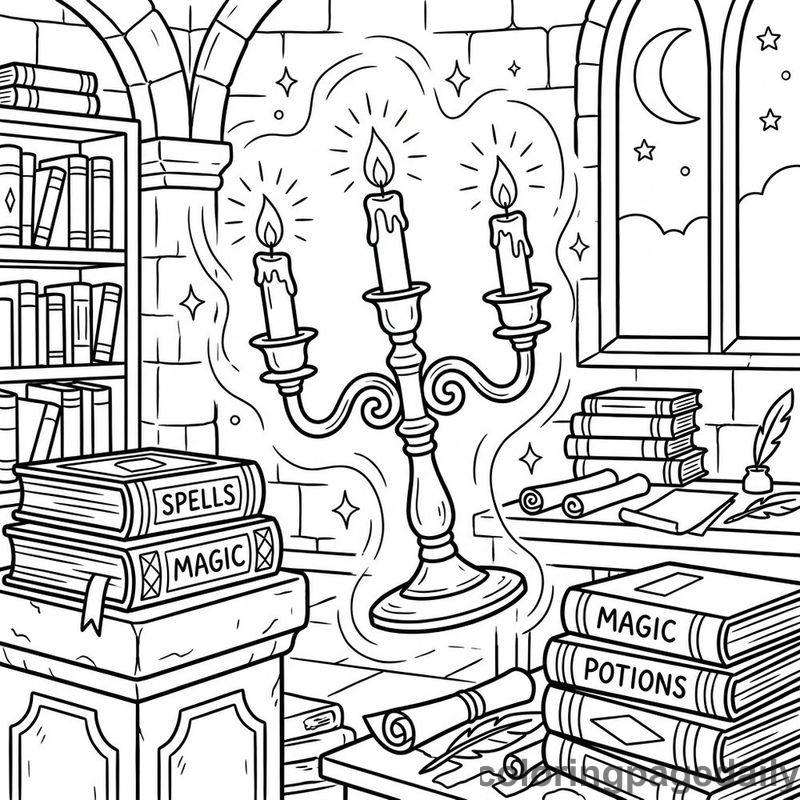 Floating Castle Library Candelabra - Colored reference example