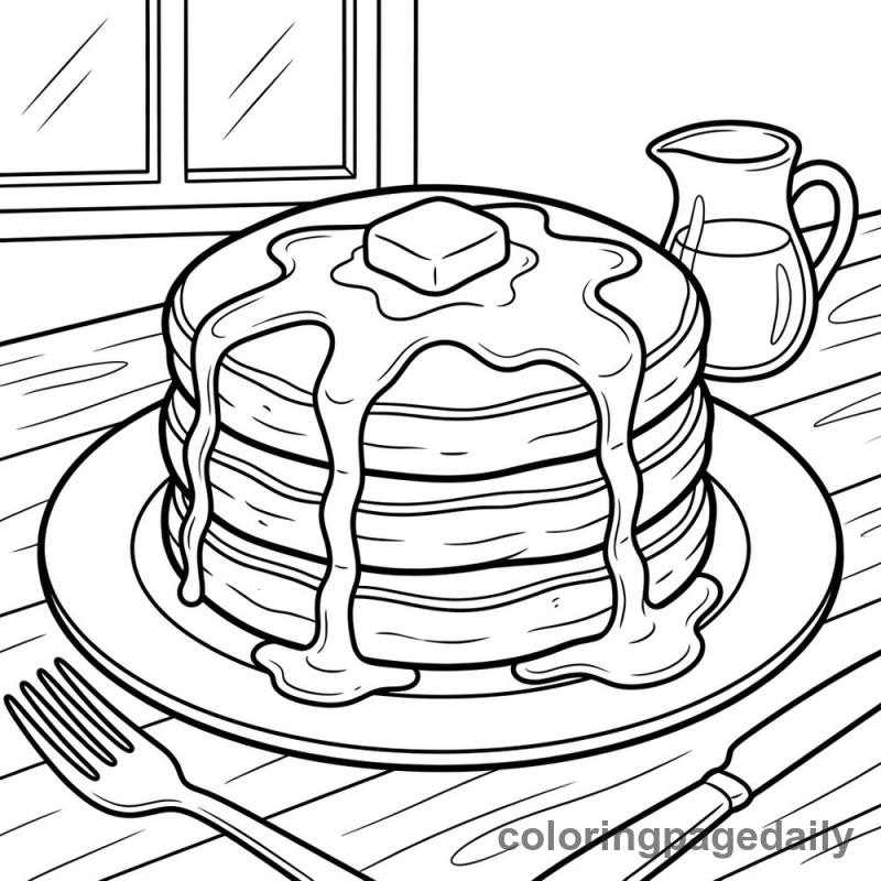 Fluffy American Pancake Stack - Daily printable coloring page in Food category