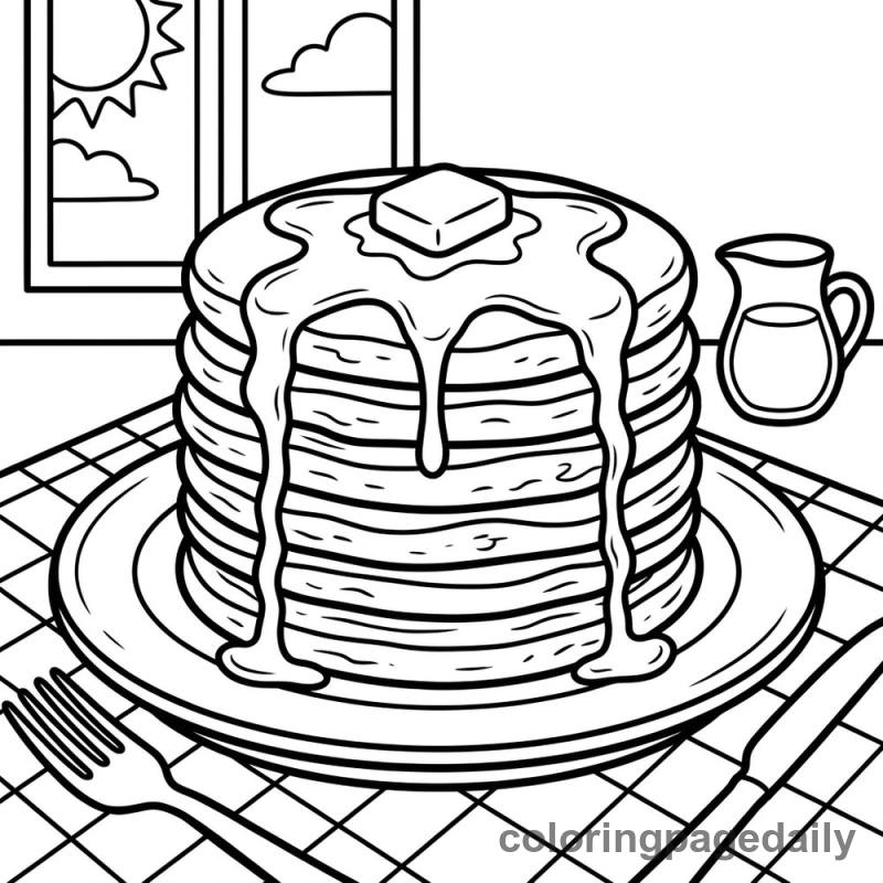 Fluffy Pancake Stack - Daily printable coloring page in Food category