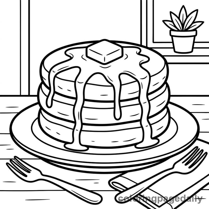 Fluffy Pancakes Stack - Daily printable coloring page in Food category
