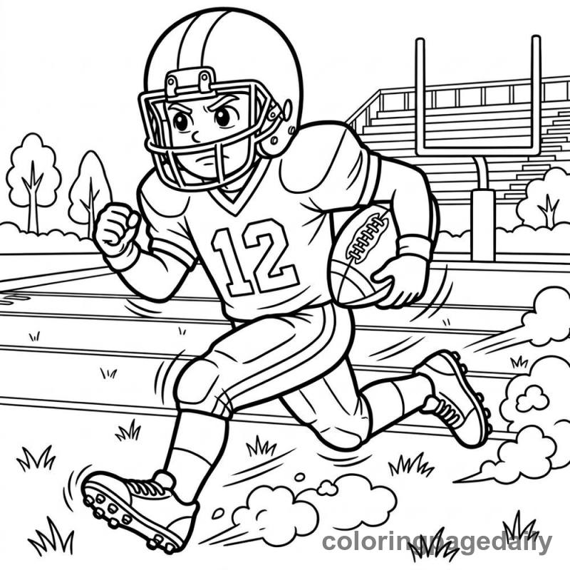 Football Player Running - Daily printable coloring page in Sports category