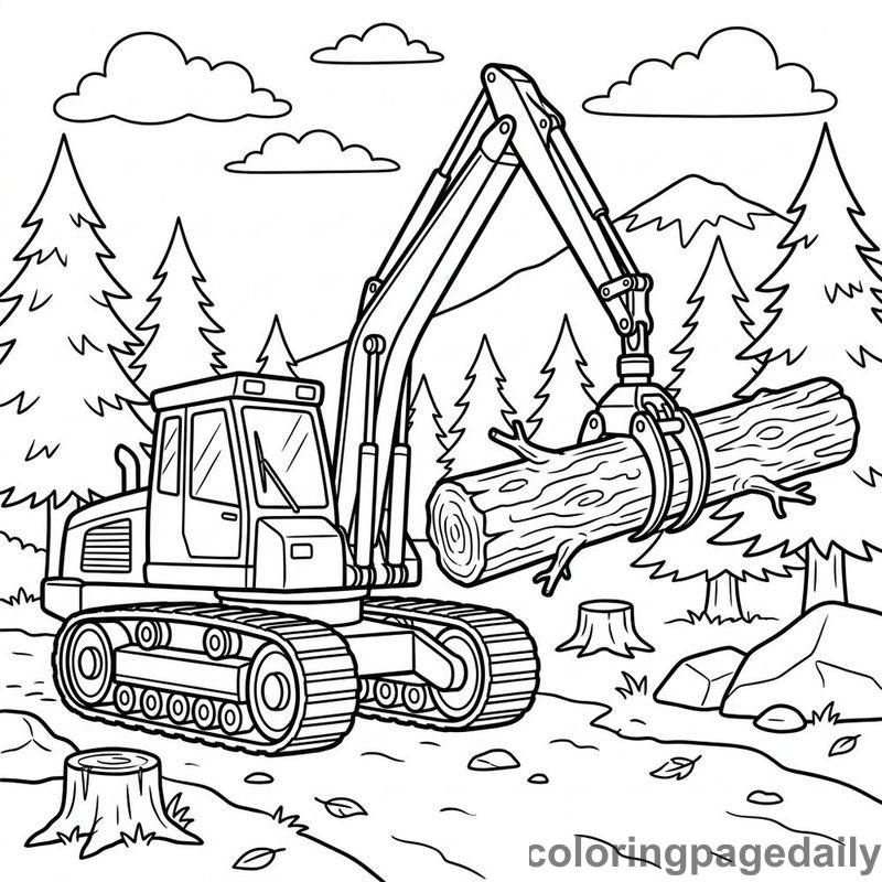 Forestry Harvester Lifting Pine Log - Colored reference example