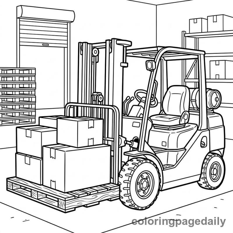 Forklift Lifting Cargo - Daily printable coloring page in Vehicle category