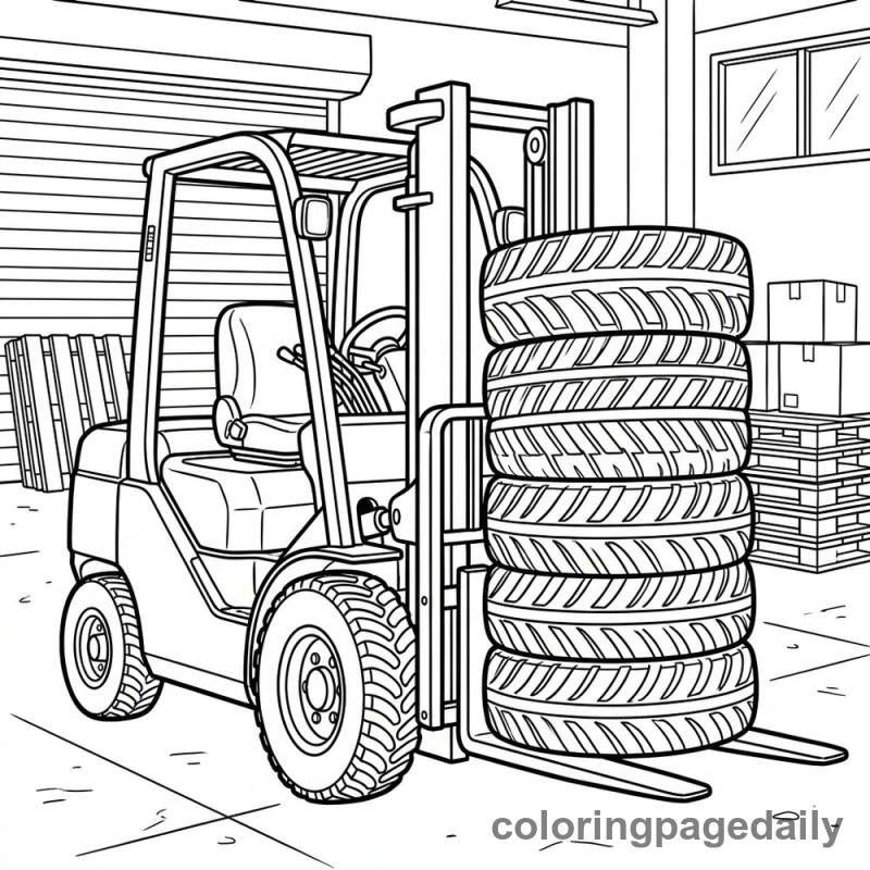 Forklift Moving Rubber Tires - Daily printable coloring page in Vehicle category