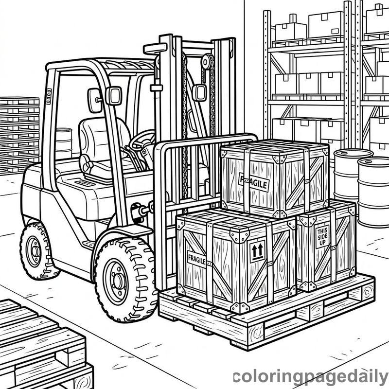 Forklift Moving Shipping Crates - Daily printable coloring page in Vehicle category
