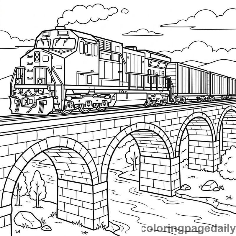 Freight Train Crossing Bridge - Colored reference example