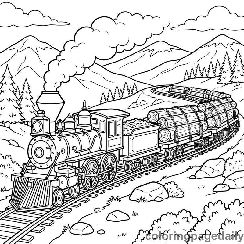 Freight Train Hauling Logs - Colored reference example