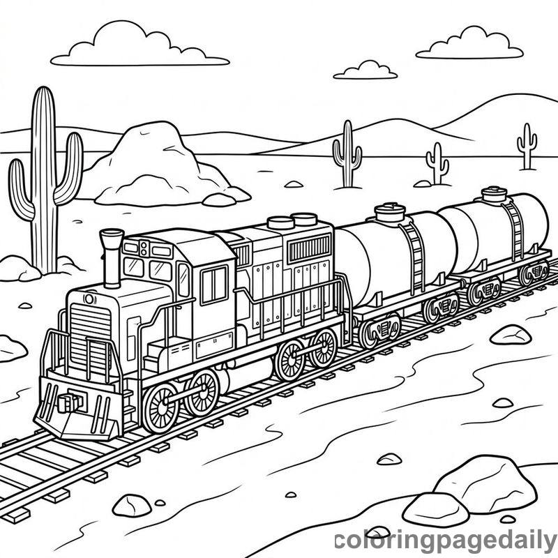 Freight Train With Tanker Cars - Daily printable coloring page in Vehicle category