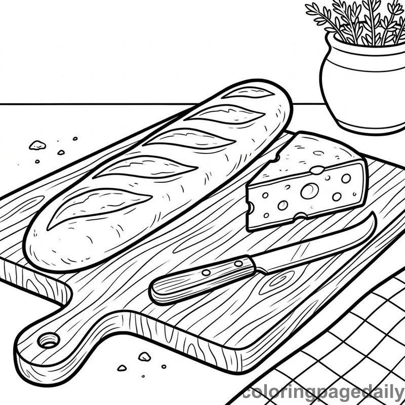 French Baguette And Cheese - Colored reference example