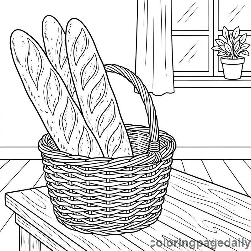 French Baguettes In Basket - Colored reference example