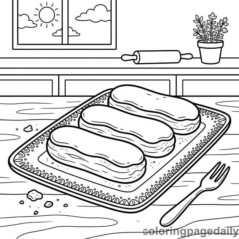 French Chocolate Eclairs - Daily printable coloring page in Food category