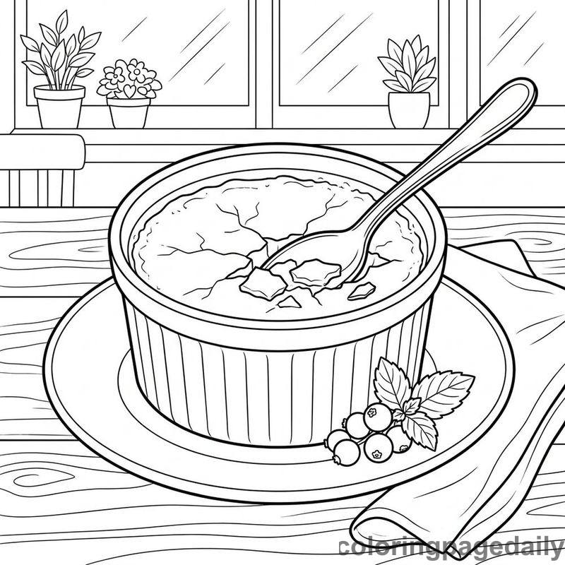 French Creme Brulee Dessert - Daily printable coloring page in Food category