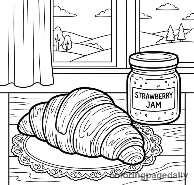 French Croissant And Jam - Colored reference example