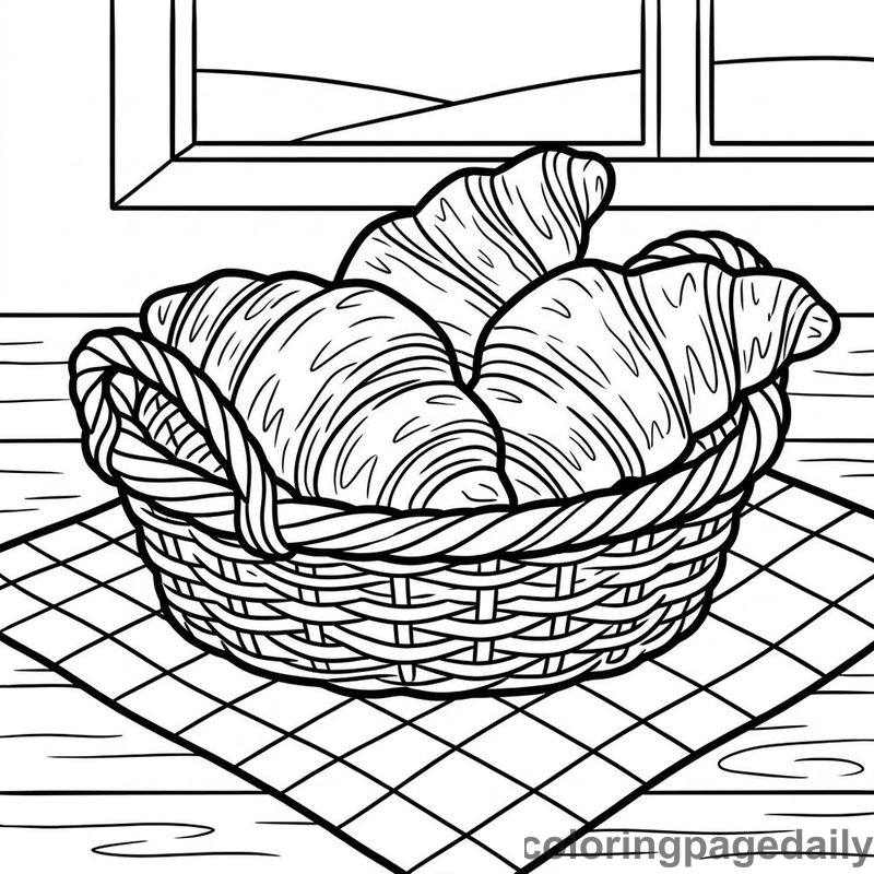 French Croissants In Wicker Basket - Colored reference example