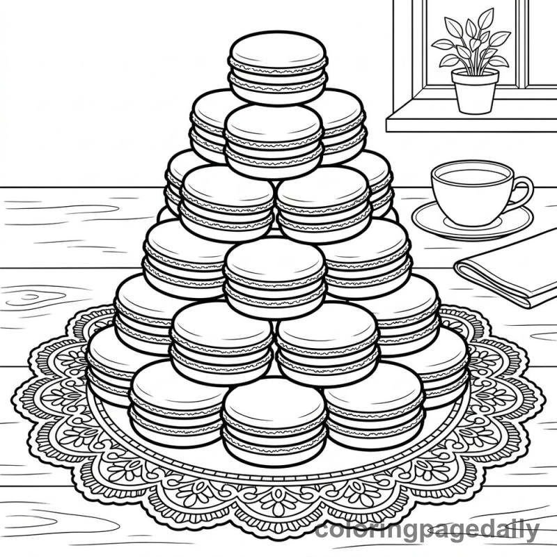 French Macaron Tower - Daily printable coloring page in Food category