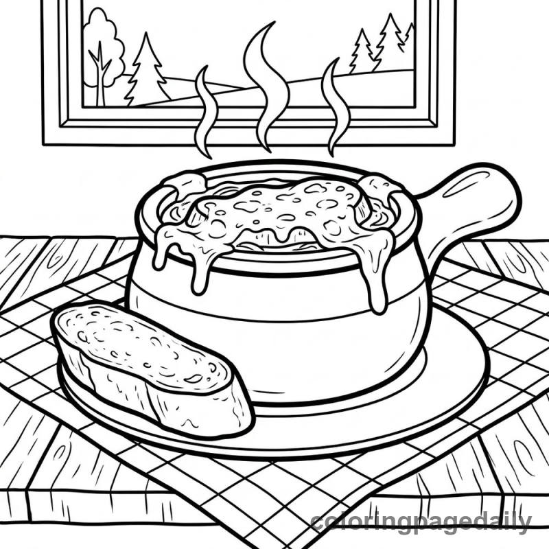 French Onion Soup Bowl - Daily printable coloring page in Food category