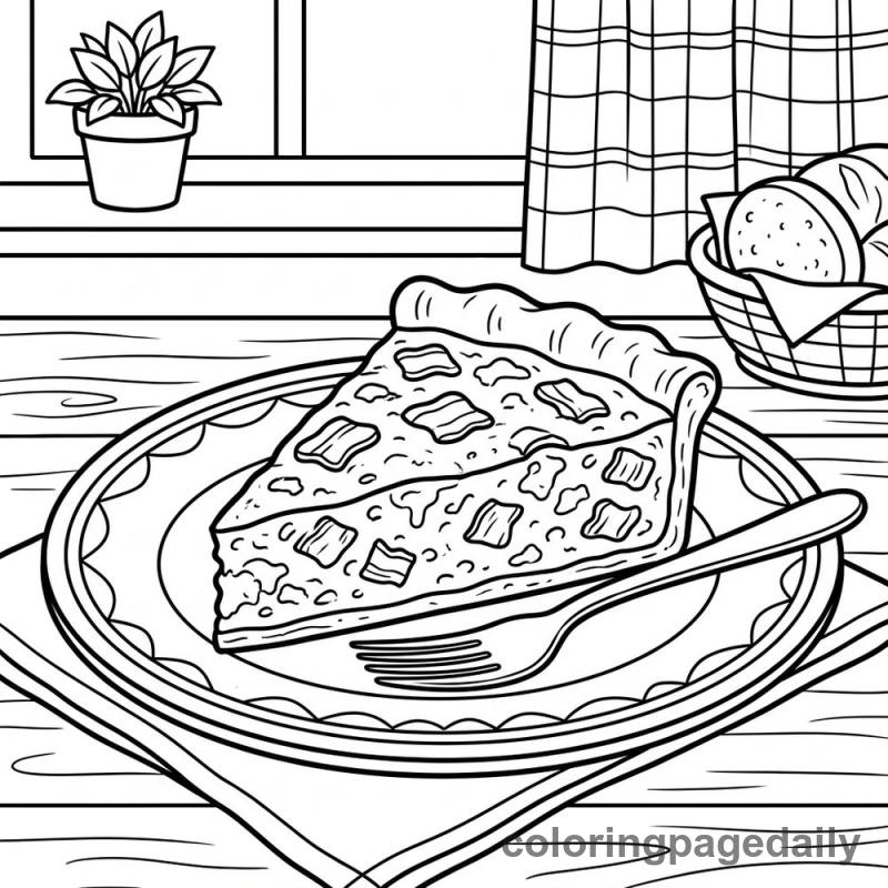 French Quiche Slice - Daily printable coloring page in Food category