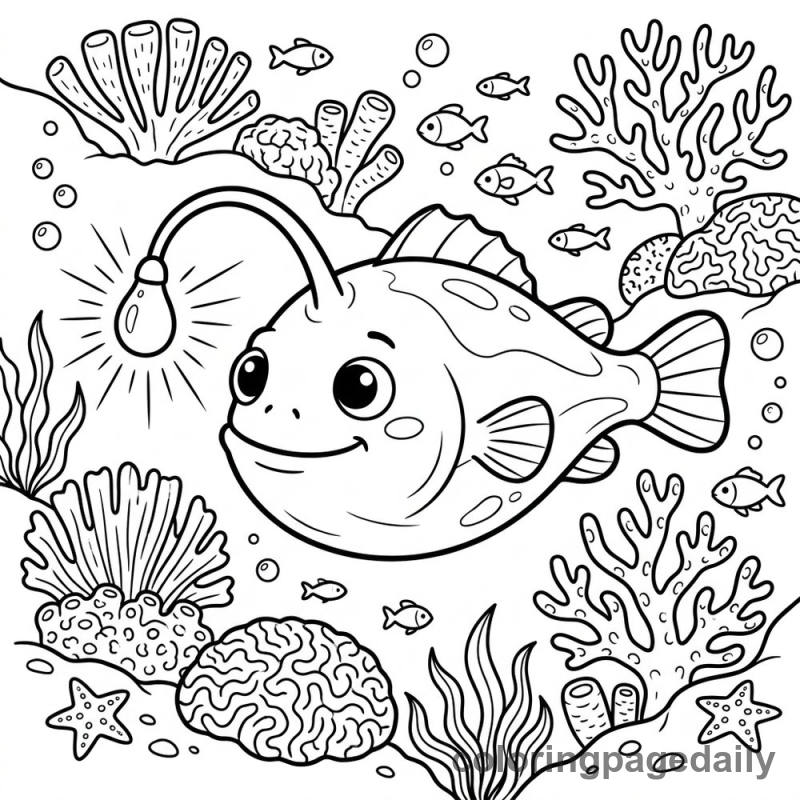 The Friendly Anglerfish - Daily printable coloring page in Ocean and Underwater Life category