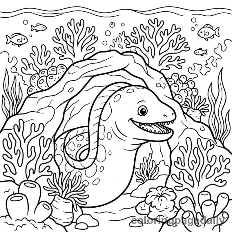 Friendly Moray Eel - Daily printable coloring page in Ocean and Underwater Life category