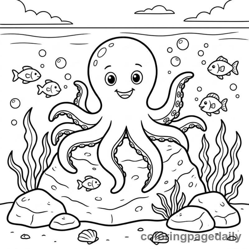 Friendly Octopus Waving - Colored reference example