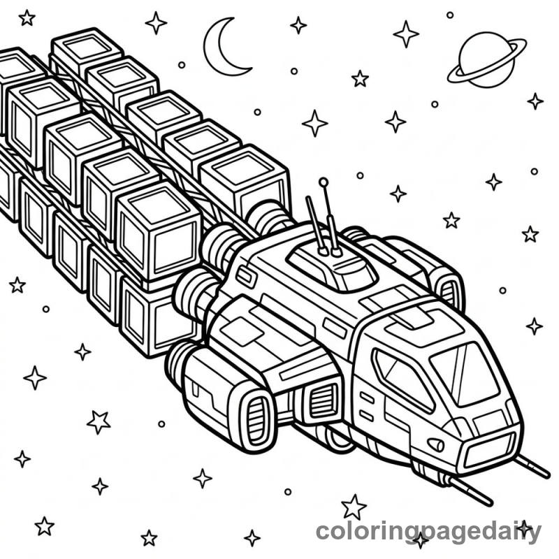 Futuristic Cargo Spaceship - Colored reference example