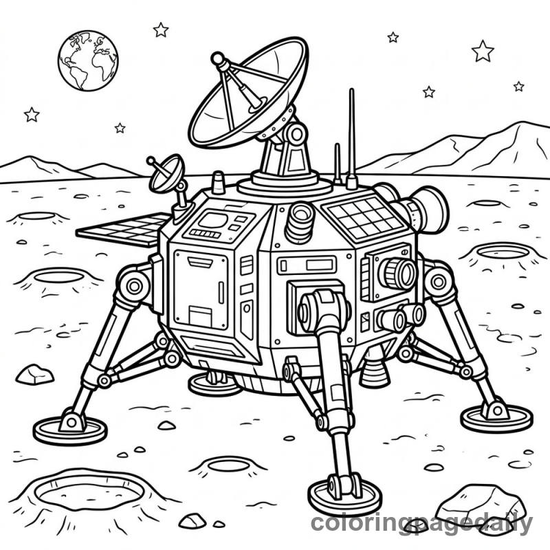 Futuristic Moon Lander Vehicle - Daily printable coloring page in Space category