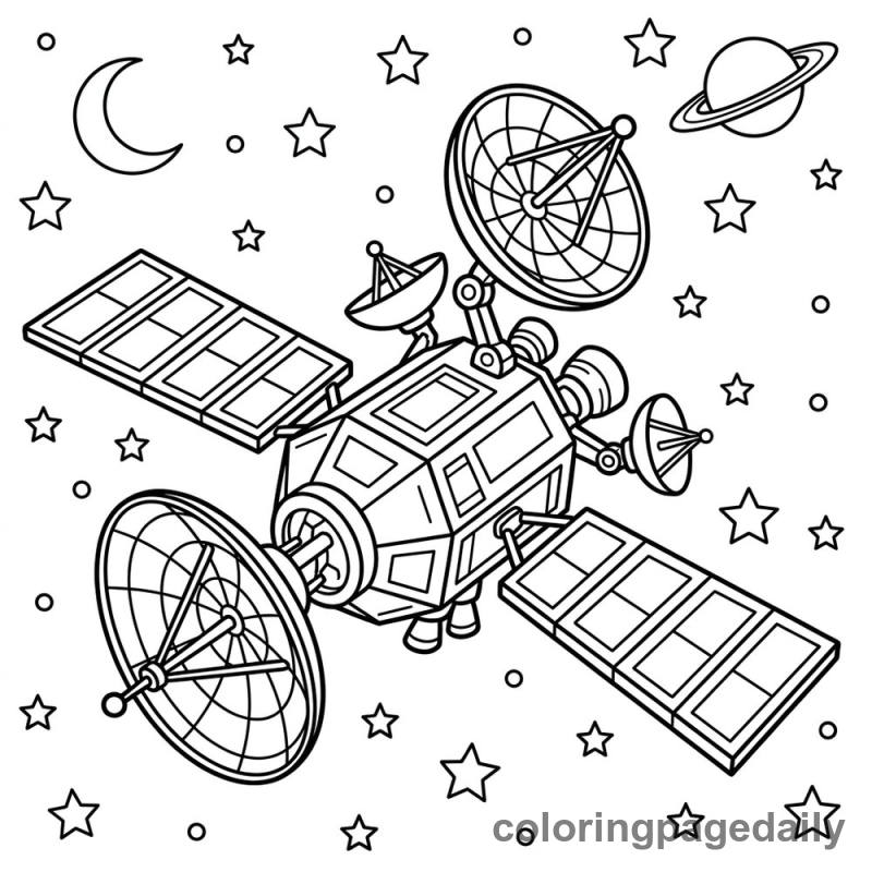 Futuristic Radar Space Satellite - Daily printable coloring page in Space category