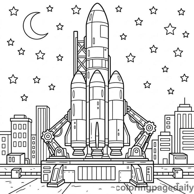 Futuristic Rocket On Launchpad - Daily printable coloring page in Space category