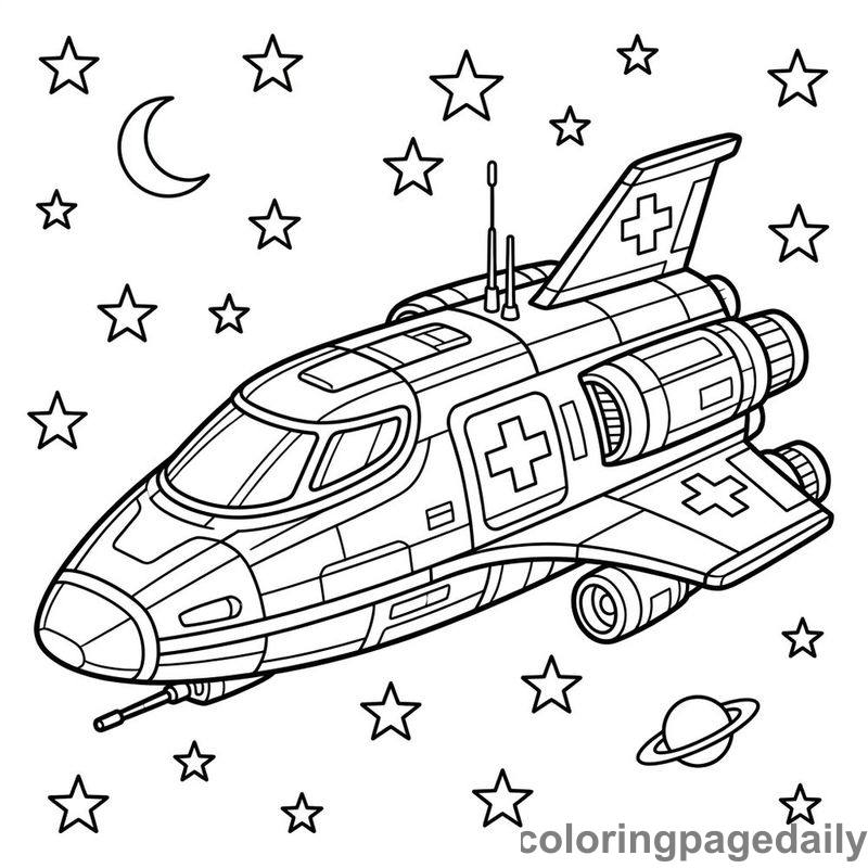 Futuristic Space Ambulance Cruiser - Daily printable coloring page in Space category