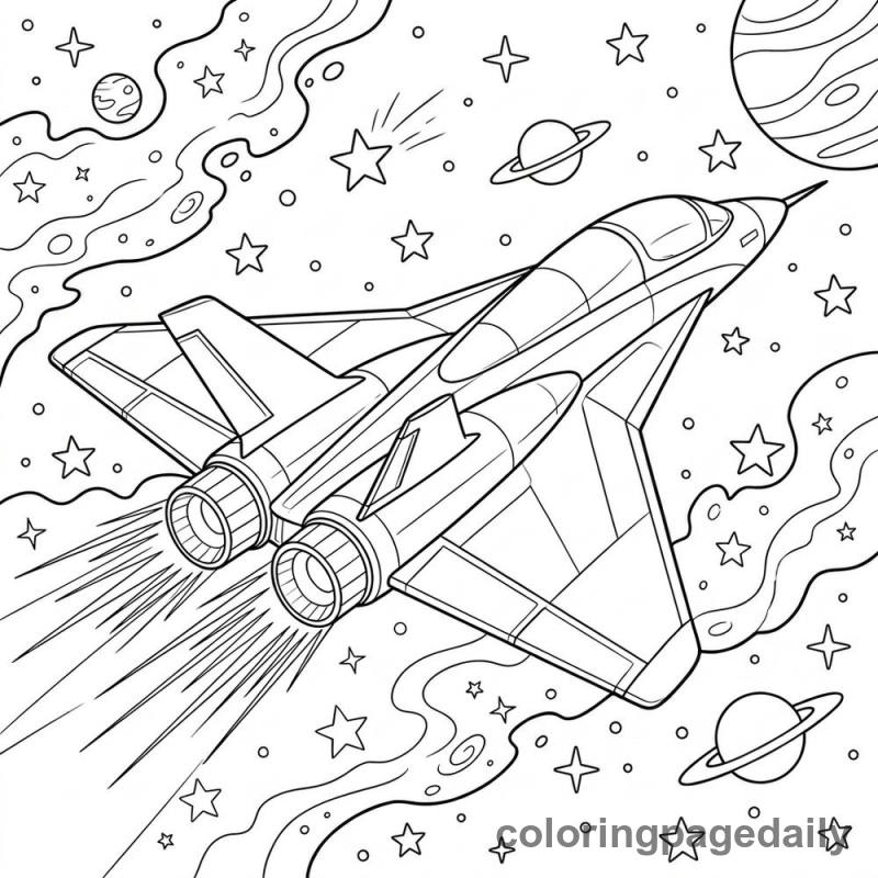 Futuristic Space Plane - Daily printable coloring page in Space category