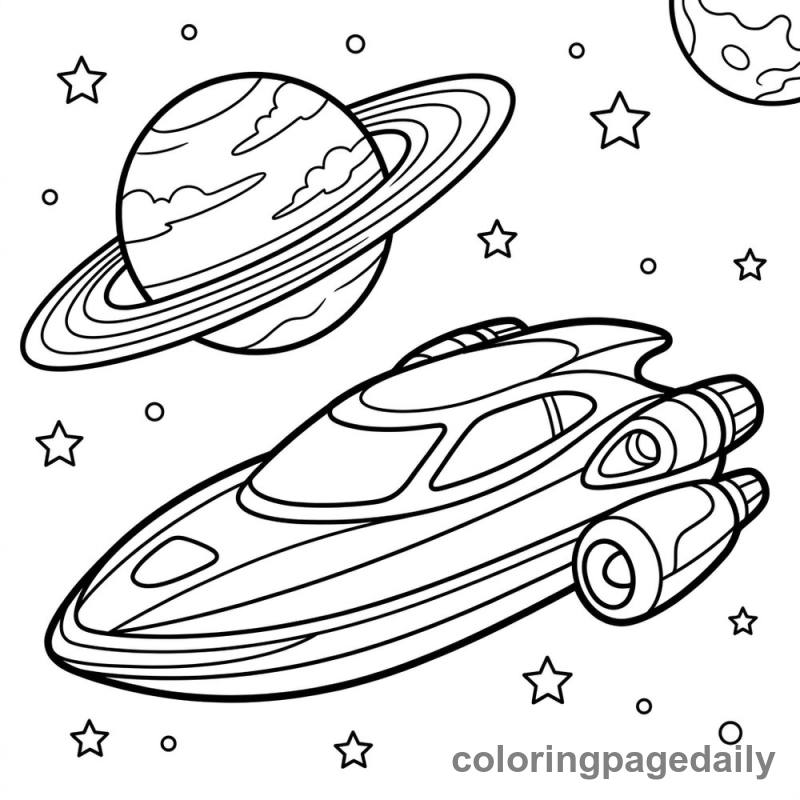 Futuristic Space Yacht - Daily printable coloring page in Space category