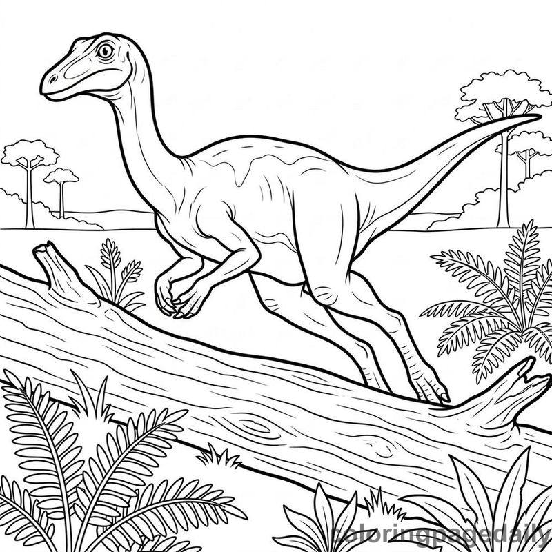 Gallimimus Leaping Over Log - Colored reference example