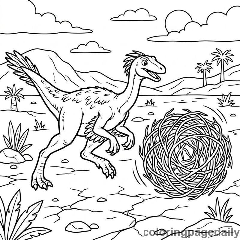 Gallimimus Racing A Tumbleweed - Colored reference example