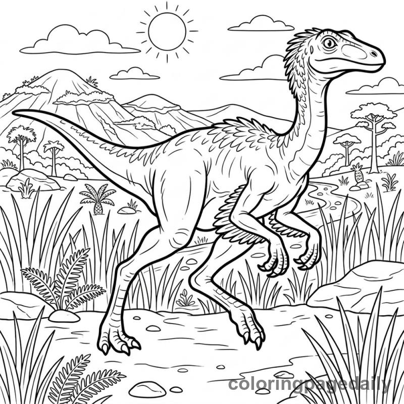 Gallimimus Running Fast - Daily printable coloring page in Dinosaur category