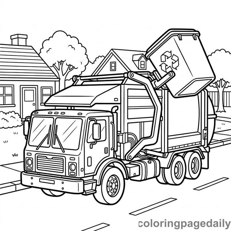Garbage Truck Lifting Bin - Daily printable coloring page in Vehicle category
