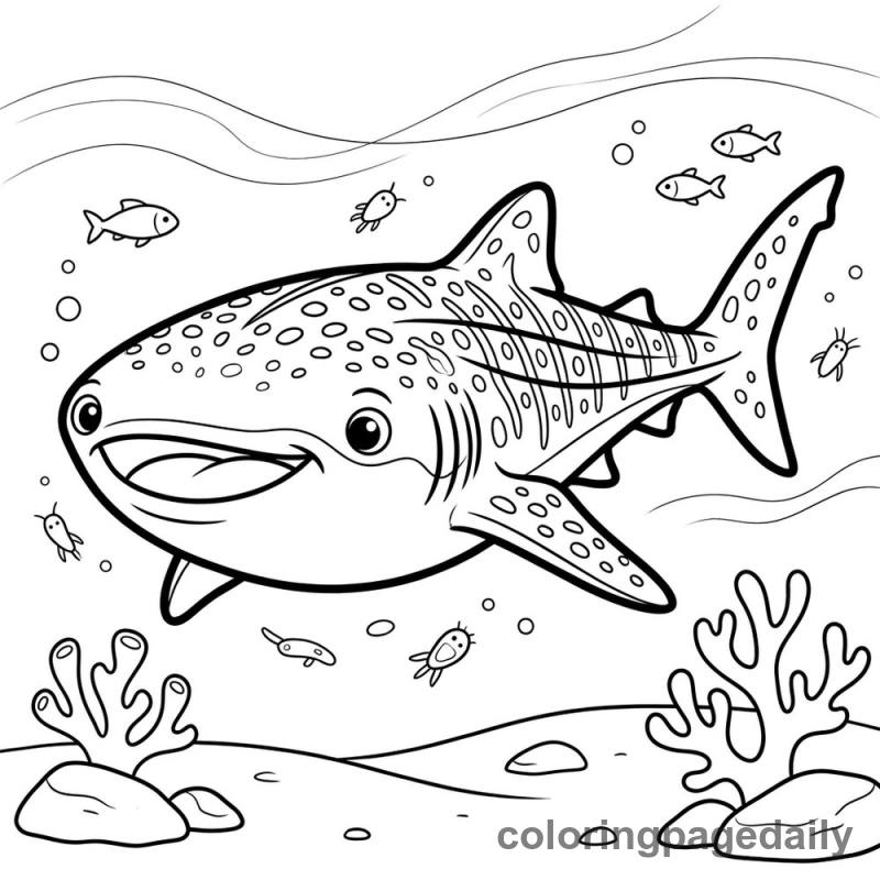 Gentle Whale Shark Swim - Daily printable coloring page in Ocean and Underwater Life category