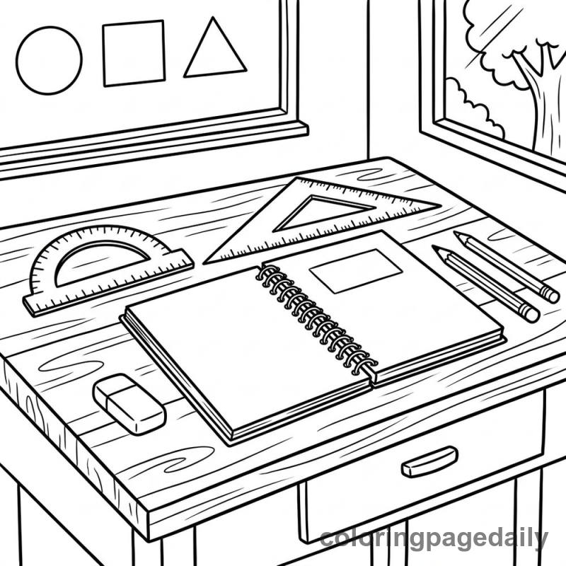 The Magical Geometry Gear: A Back-to-School Adventure - story illustration coloring page
