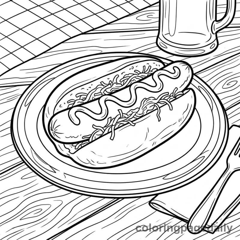 German Bratwurst Plate - Daily printable coloring page in Food category